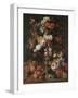 Roses, Dahlias, Convolvulus, a Tulip and Other Flowers, in a Sculpted Urn-Nicholaes van Verendael-Framed Giclee Print