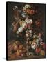 Roses, Dahlias, Convolvulus, a Tulip and Other Flowers, in a Sculpted Urn-Nicholaes van Verendael-Stretched Canvas