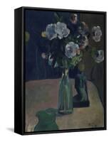 Roses et statuettes-Paul Gauguin-Framed Stretched Canvas