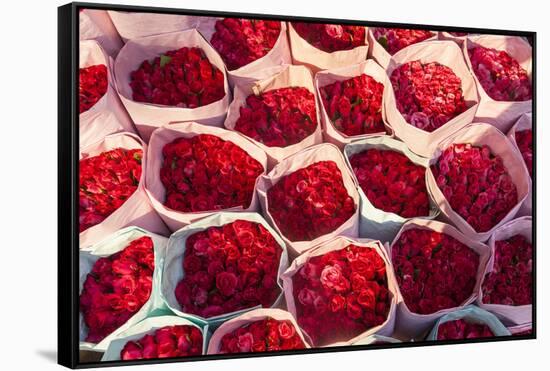 Roses for Sale, Flower Market, Near Chinatown, Bangkok, Thailand-Peter Adams-Framed Stretched Canvas