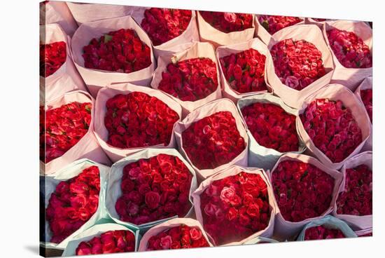 Roses for Sale, Flower Market, Near Chinatown, Bangkok, Thailand-Peter Adams-Stretched Canvas