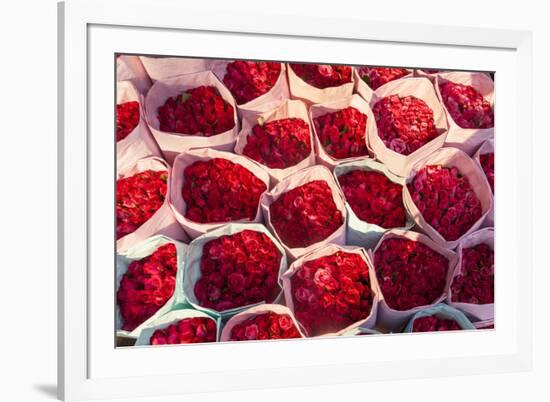 Roses for Sale, Flower Market, Near Chinatown, Bangkok, Thailand-Peter Adams-Framed Photographic Print