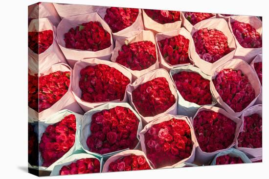 Roses for Sale, Flower Market, Near Chinatown, Bangkok, Thailand-Peter Adams-Stretched Canvas