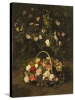 Roses in a Basket Beside a Rose Bush, 1846-Johan Laurentz Jensen-Stretched Canvas