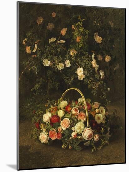 Roses in a Basket Beside a Rose Bush, 1846-Johan Laurentz Jensen-Mounted Giclee Print