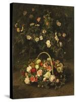 Roses in a Basket Beside a Rose Bush, 1846-Johan Laurentz Jensen-Stretched Canvas