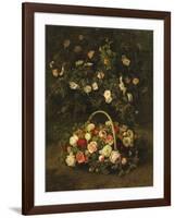 Roses in a Basket Beside a Rose Bush, 1846-Johan Laurentz Jensen-Framed Giclee Print