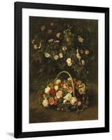 Roses in a Basket Beside a Rose Bush, 1846-Johan Laurentz Jensen-Framed Giclee Print