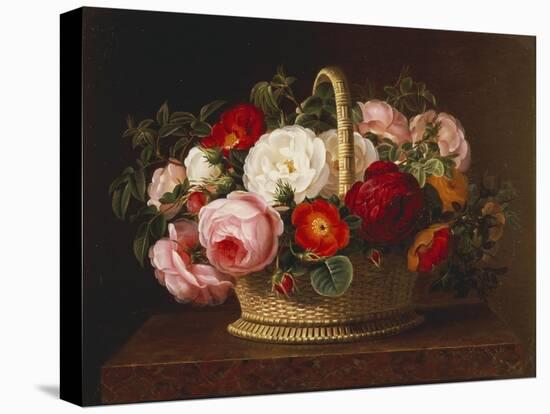 Roses in a Basket on a Ledge, 1838-Johan Laurentz Jensen-Stretched Canvas