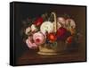 Roses in a Basket on a Ledge, 1838-Johan Laurentz Jensen-Framed Stretched Canvas