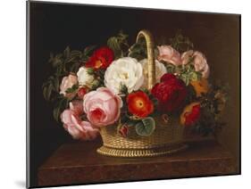 Roses in a Basket on a Ledge, 1838-Johan Laurentz Jensen-Mounted Giclee Print