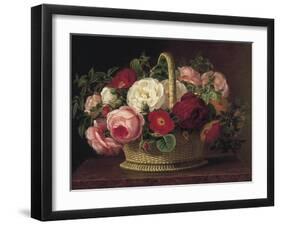 Roses in a Basket on a Ledge-John Laurents Jensen-Framed Premium Giclee Print