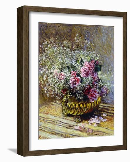 Roses in a Copper Vase, 1878-Claude Monet-Framed Giclee Print