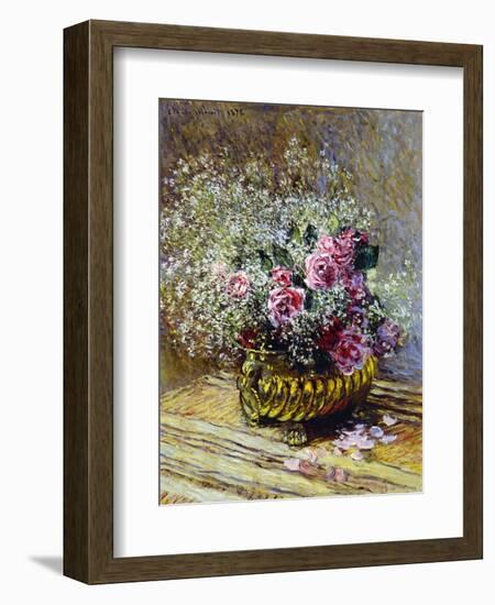 Roses in a Copper Vase, 1878-Claude Monet-Framed Giclee Print