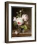 Roses in a Glass Vase on a Ledge-Cornelis van Spaendonck-Framed Giclee Print