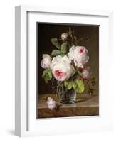 Roses in a Glass Vase on a Ledge-Cornelis van Spaendonck-Framed Giclee Print