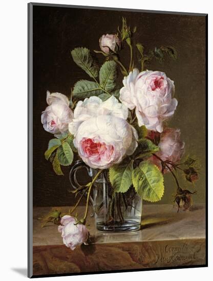 Roses in a Glass Vase on a Ledge-Cornelis van Spaendonck-Mounted Giclee Print