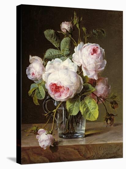 Roses in a Glass Vase on a Ledge-Cornelis van Spaendonck-Stretched Canvas