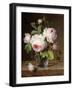 Roses in a Glass Vase on a Ledge-Cornelis van Spaendonck-Framed Giclee Print