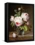 Roses in a Glass Vase on a Ledge-Cornelis van Spaendonck-Framed Stretched Canvas