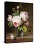 Roses in a Glass Vase on a Ledge-Cornelis van Spaendonck-Stretched Canvas