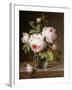 Roses in a Glass Vase on a Ledge-Cornelis van Spaendonck-Framed Giclee Print