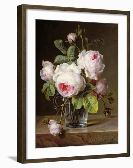 Roses in a Glass Vase on a Ledge-Cornelis van Spaendonck-Framed Giclee Print