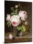 Roses in a Glass Vase on a Ledge-Cornelis van Spaendonck-Mounted Giclee Print