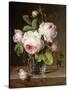 Roses in a Glass Vase on a Ledge-Cornelis van Spaendonck-Stretched Canvas