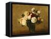 Roses in a Glass Vase; Roses Dans Un Vase De Verre-Henri Fantin-Latour-Framed Stretched Canvas
