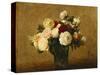 Roses in a Glass Vase; Roses Dans Un Vase De Verre-Henri Fantin-Latour-Stretched Canvas