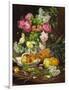 Roses in a Vase, Pears in a Porcelain Bowl and Fruit on an Oak Table-Louis Marie De Schryver-Framed Giclee Print