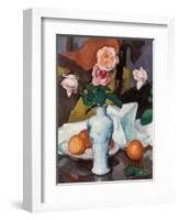 Roses in a Vase with Oranges and a White Tablecloth-Samuel John Peploe-Framed Giclee Print