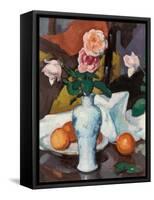 Roses in a Vase with Oranges and a White Tablecloth-Samuel John Peploe-Framed Stretched Canvas