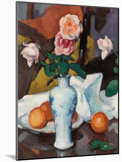 Roses in a Vase with Oranges and a White Tablecloth-Samuel John Peploe-Mounted Giclee Print