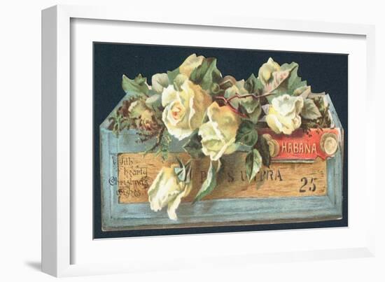 Roses in Cigar Box, Christmas Card-English School-Framed Giclee Print