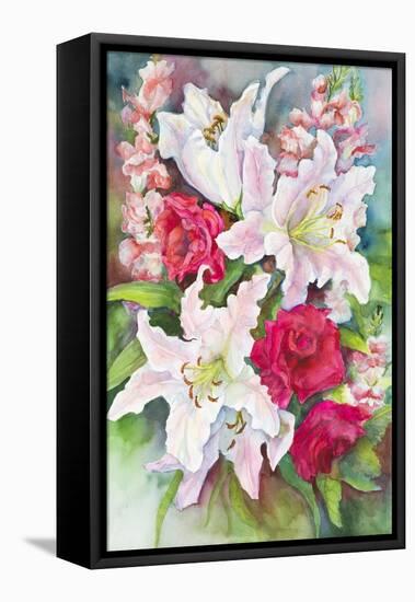 Roses, Lilies and Snapdragons-Joanne Porter-Framed Stretched Canvas