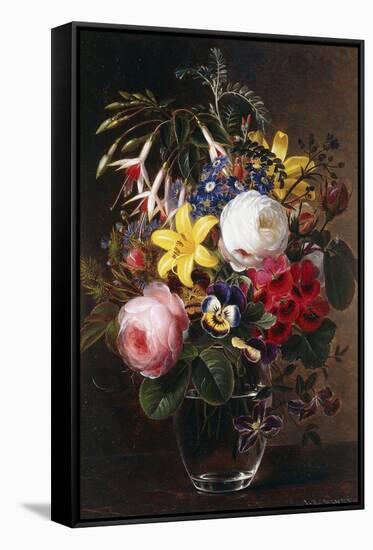 Roses, Lilies, Pansies and Other Flowers in a Vase-Johan Laurents Jensen-Framed Stretched Canvas