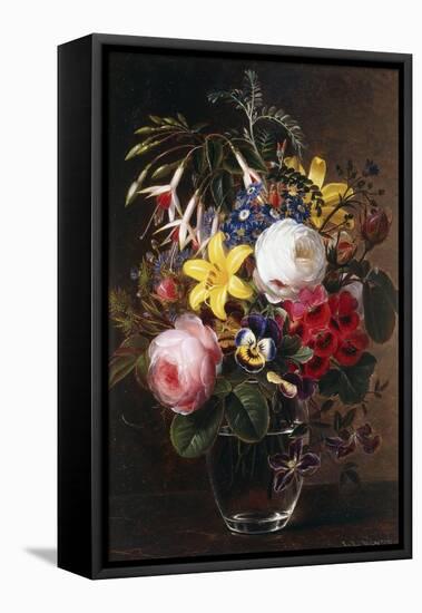 Roses, Lilies, Pansies and Other Flowers in a Vase-Johan Laurents Jensen-Framed Stretched Canvas