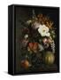 Roses, Magnolia, Peonies, Hollyhocks, Pink Liburnum and Other Flowers in a Greek Red Figure Vase-Johan Laurentz Jensen-Framed Stretched Canvas