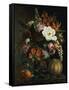 Roses, Magnolia, Peonies, Hollyhocks, Pink Liburnum and Other Flowers in a Greek Red Figure Vase-Johan Laurentz Jensen-Framed Stretched Canvas