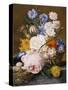 Roses, Morning Glory, Narcissi, Aster and Other Flowers in a Basket with Eggs in a Nest, 1744-Dec Van Huysum-Stretched Canvas