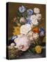 Roses, Morning Glory, Narcissi, Aster and Other Flowers in a Basket with Eggs in a Nest, 1744-Dec Van Huysum-Stretched Canvas