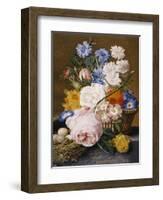 Roses, Morning Glory, Narcissi, Aster and Other Flowers in a Basket with Eggs in a Nest, 1744-Dec Van Huysum-Framed Giclee Print