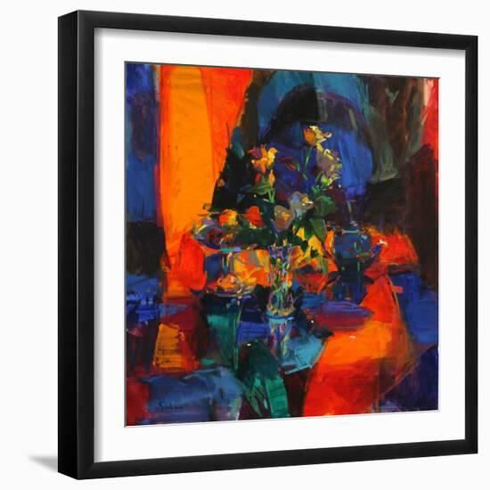 Roses on a Blue Ground-Peter Graham-Framed Giclee Print