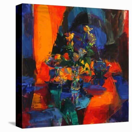 Roses on a Blue Ground-Peter Graham-Stretched Canvas