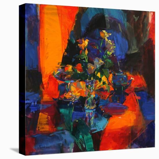 Roses on a Blue Ground-Peter Graham-Stretched Canvas