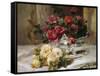 Roses on a Dressing Table-Eugene Henri Cauchois-Framed Stretched Canvas