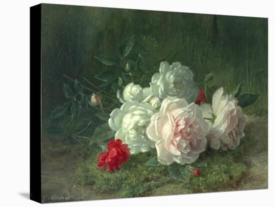 Roses on a Mossy Bank-Jules Medard-Stretched Canvas