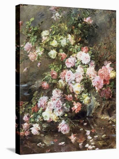 Roses on a River Bank-Madeleine Lemaire-Stretched Canvas